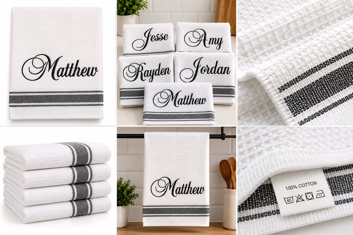 Personalised Monogram Embroidery – Towels, Tea Towels, Bags & More