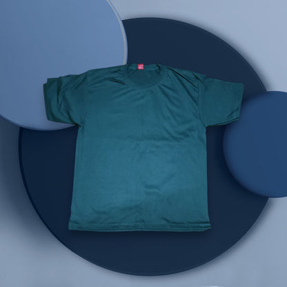 Classic dark polycotton T-shirt laid flat, ideal for custom printing, available in sizes S to 5XL.