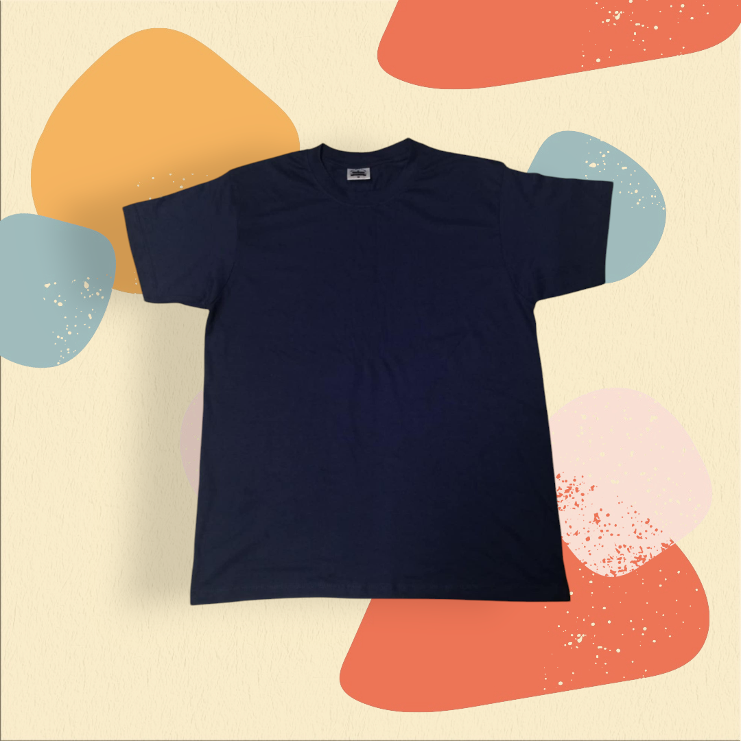 navy blue 100% cotton T-shirt with customizable print options and sizes S to 5XL